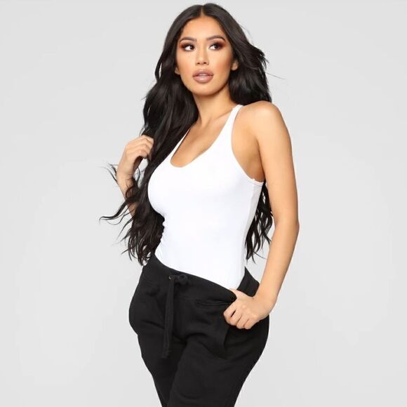 Fashion Nova Zoey Racer Back Bodysuit in White - Picture 1 of 16